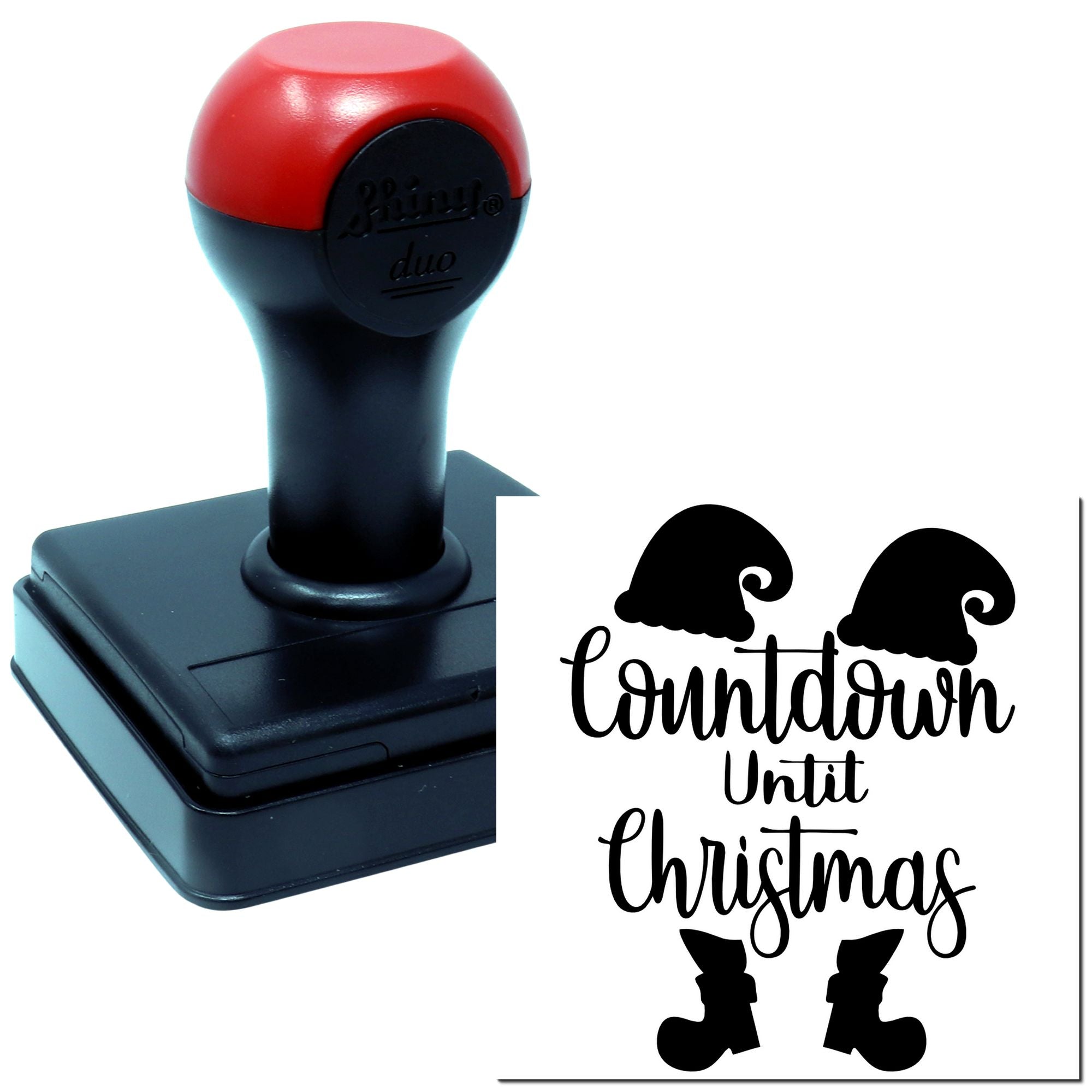 Self-inking Christmas countdown rubber stamp with elf hats, boots, and Countdown Until Christmas design.
