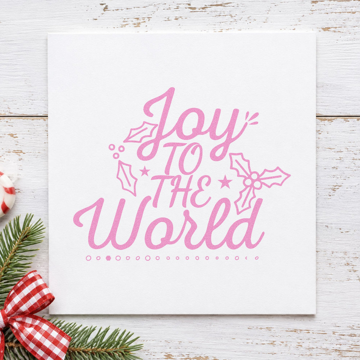 Joy To The World Holly craft stamp in purple ink on cardstock, an easy option for choir trip album page.