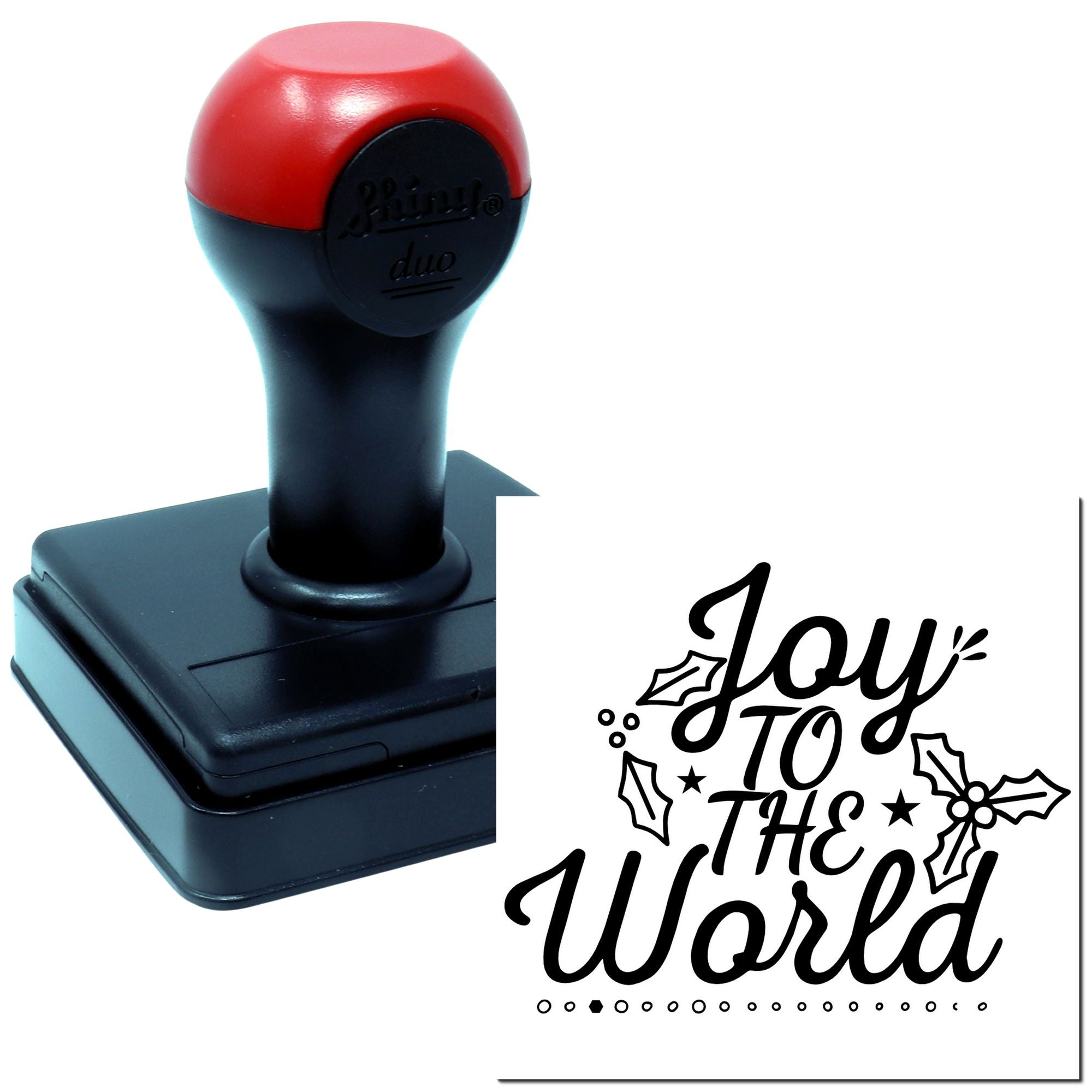 Custom self-inking rubber stamp with Joy to the World holiday design for festive cards, packaging, and crafts.