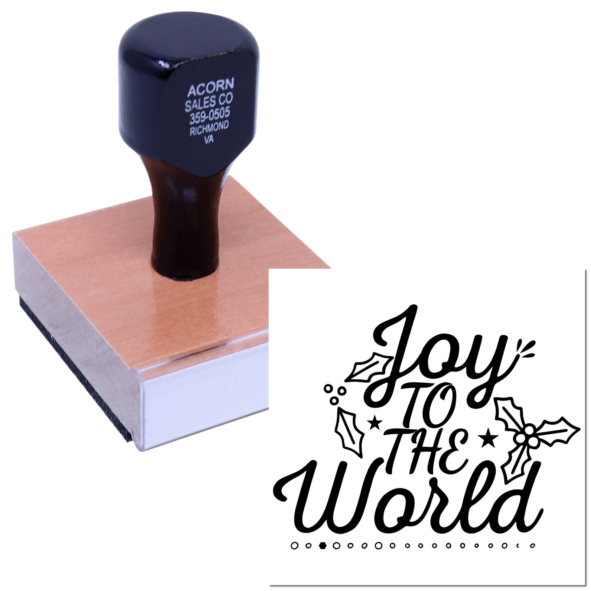 Custom holiday rubber stamp with Joy to the World Christmas design for cards, crafts, and seasonal packaging.