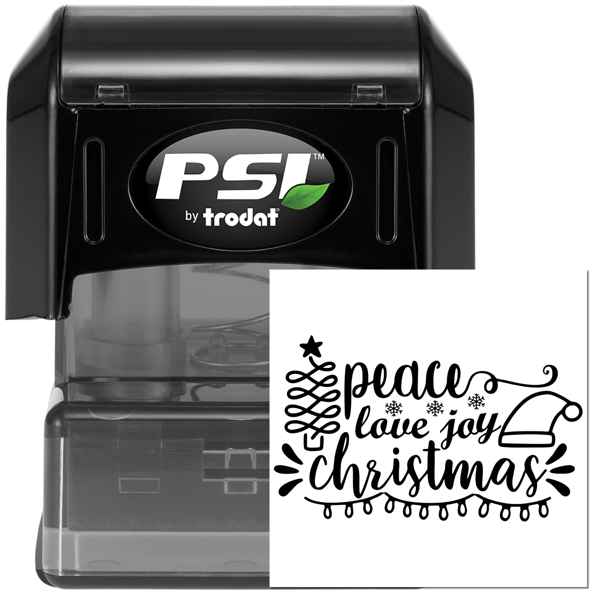 PSI by Trodat self-inking Christmas rubber stamp with peace love joy Christmas design for holiday cards and gift packaging
