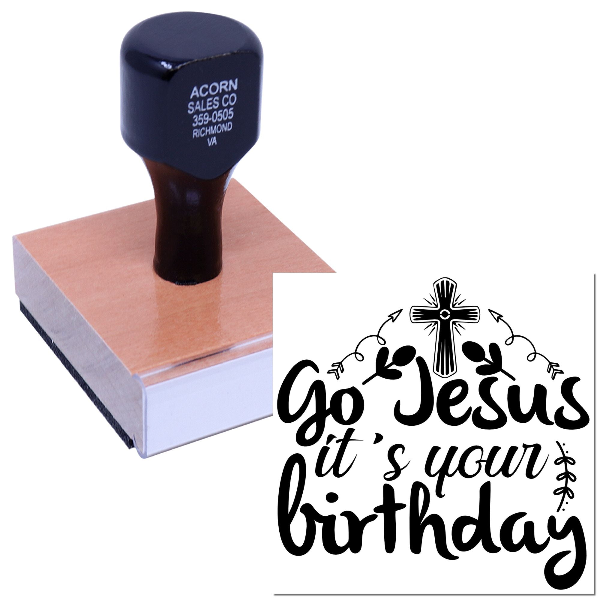 Custom rubber stamp with Go Jesus its your birthday religious birthday design and cross, ideal for Christian craft stamping.