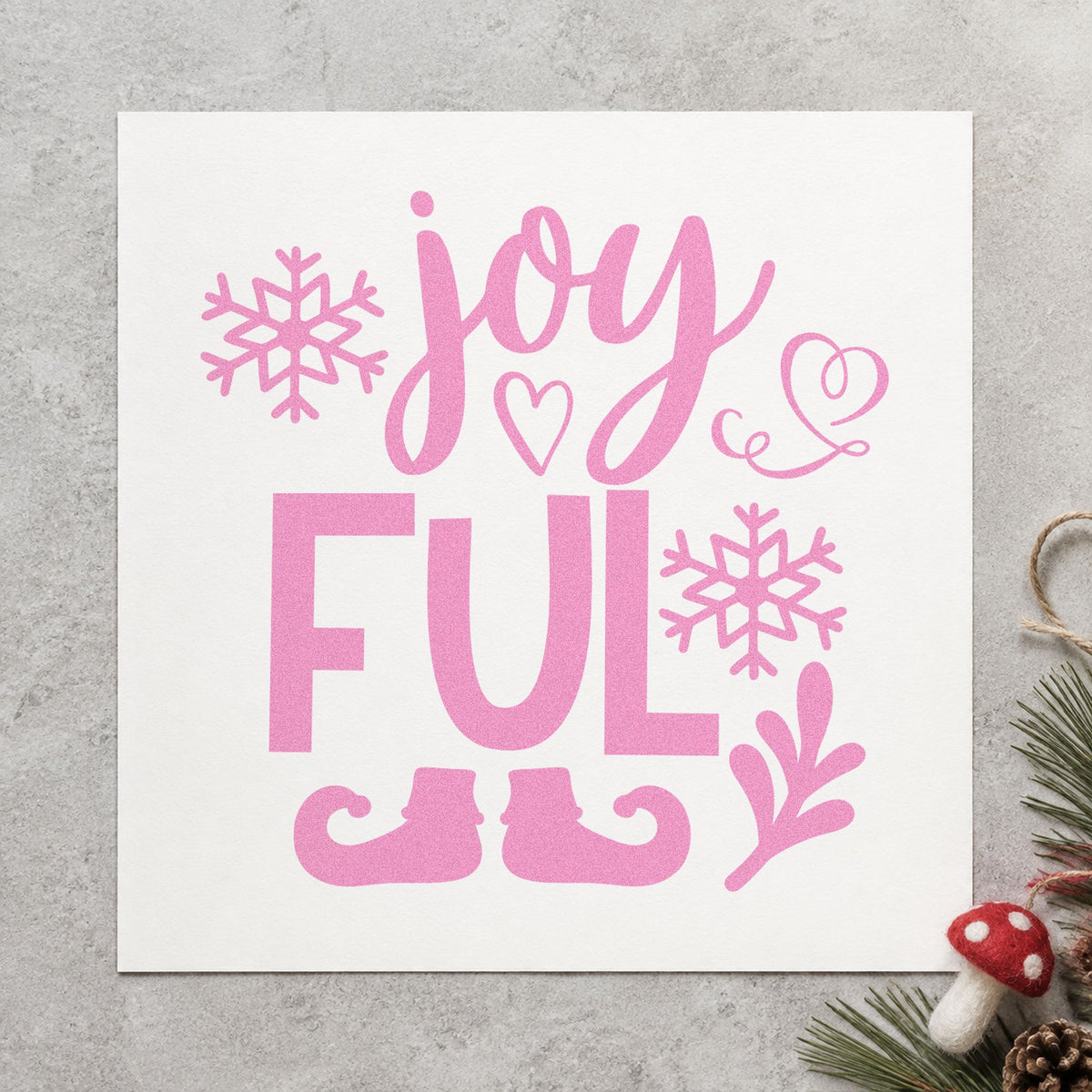Joyful Elf Boots Snowflakes Leaf Accents Rubber Stamp – Wood Handle in use 10