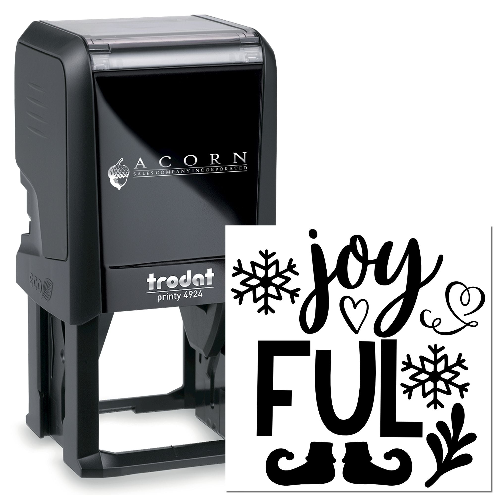 Custom self-inking rubber stamp featuring a holiday Joyful and FUL design for Christmas cards, crafts, and branding.