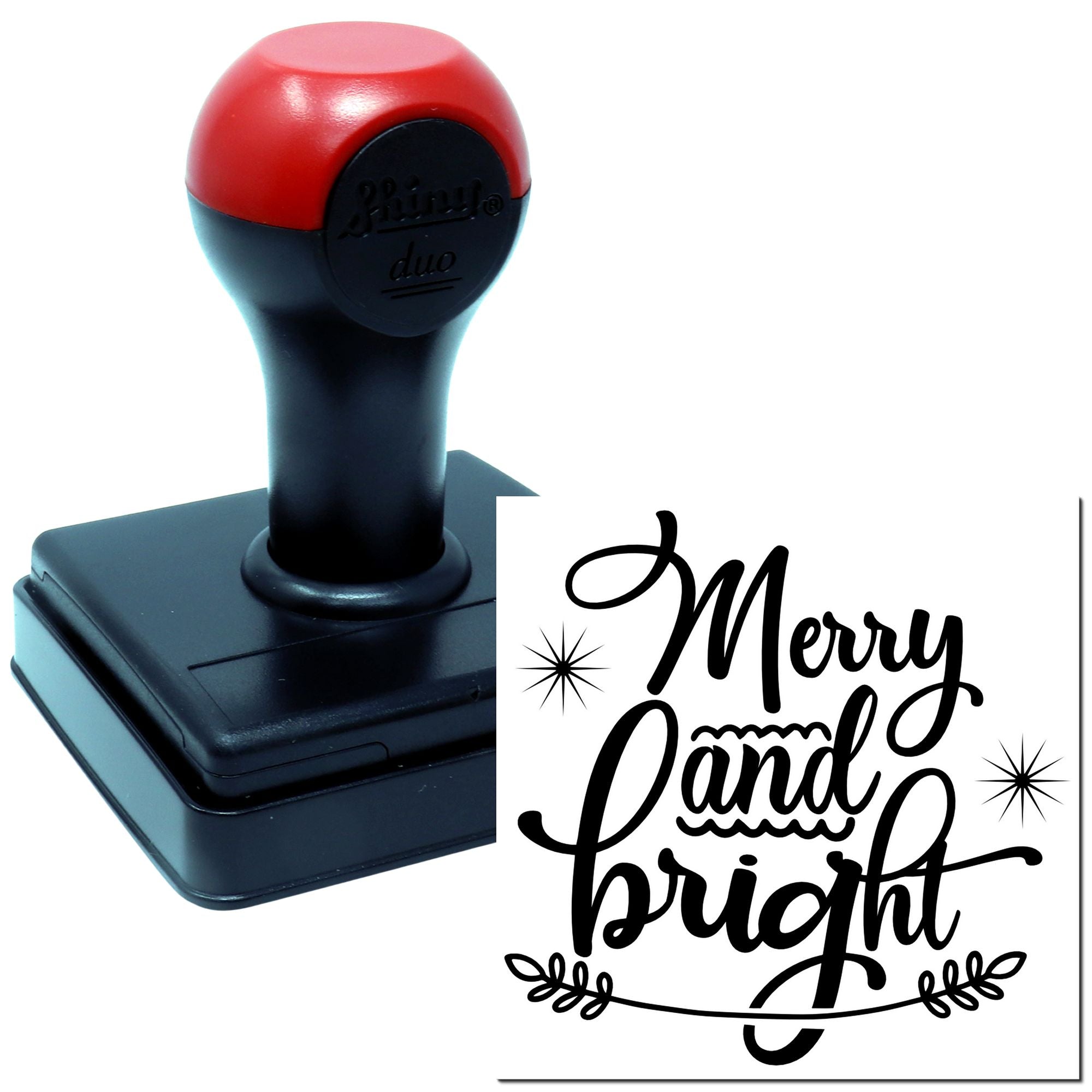Merry and bright Christmas rubber stamp with festive lettering for holiday cards, crafts, and gift wrap