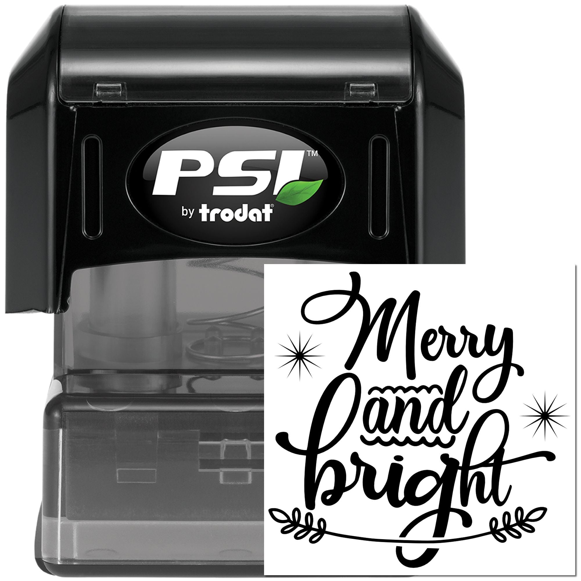 PSI by Trodat self-inking rubber stamp with Merry and Bright holiday design for festive card making and crafts
