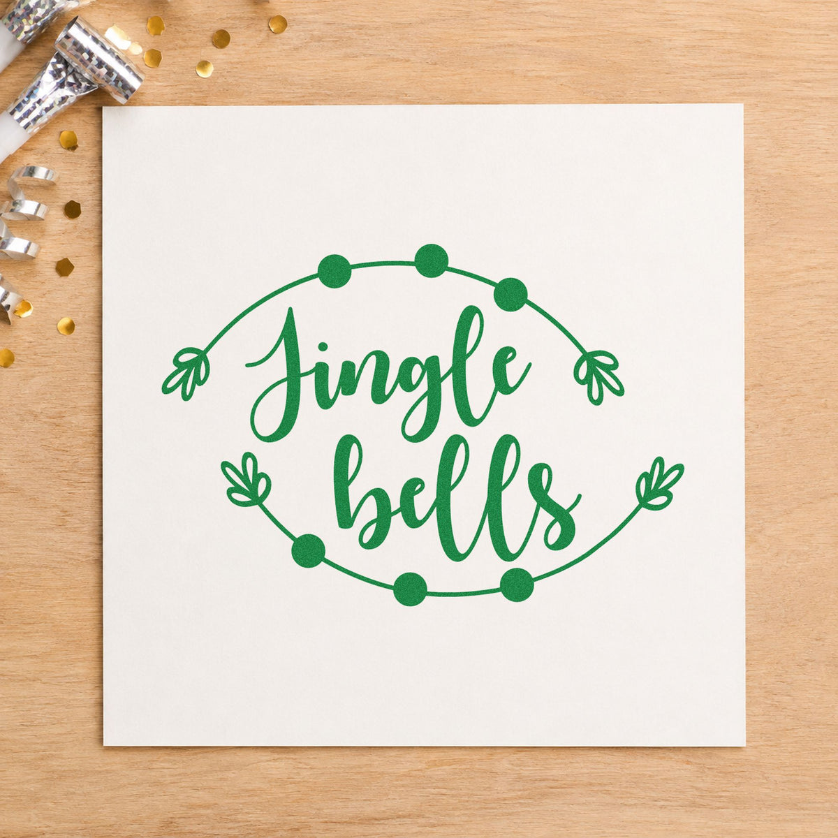 Jingle Bells Round Branch Framed Lettering Pre-Inked Stamp – Slim in use 6
