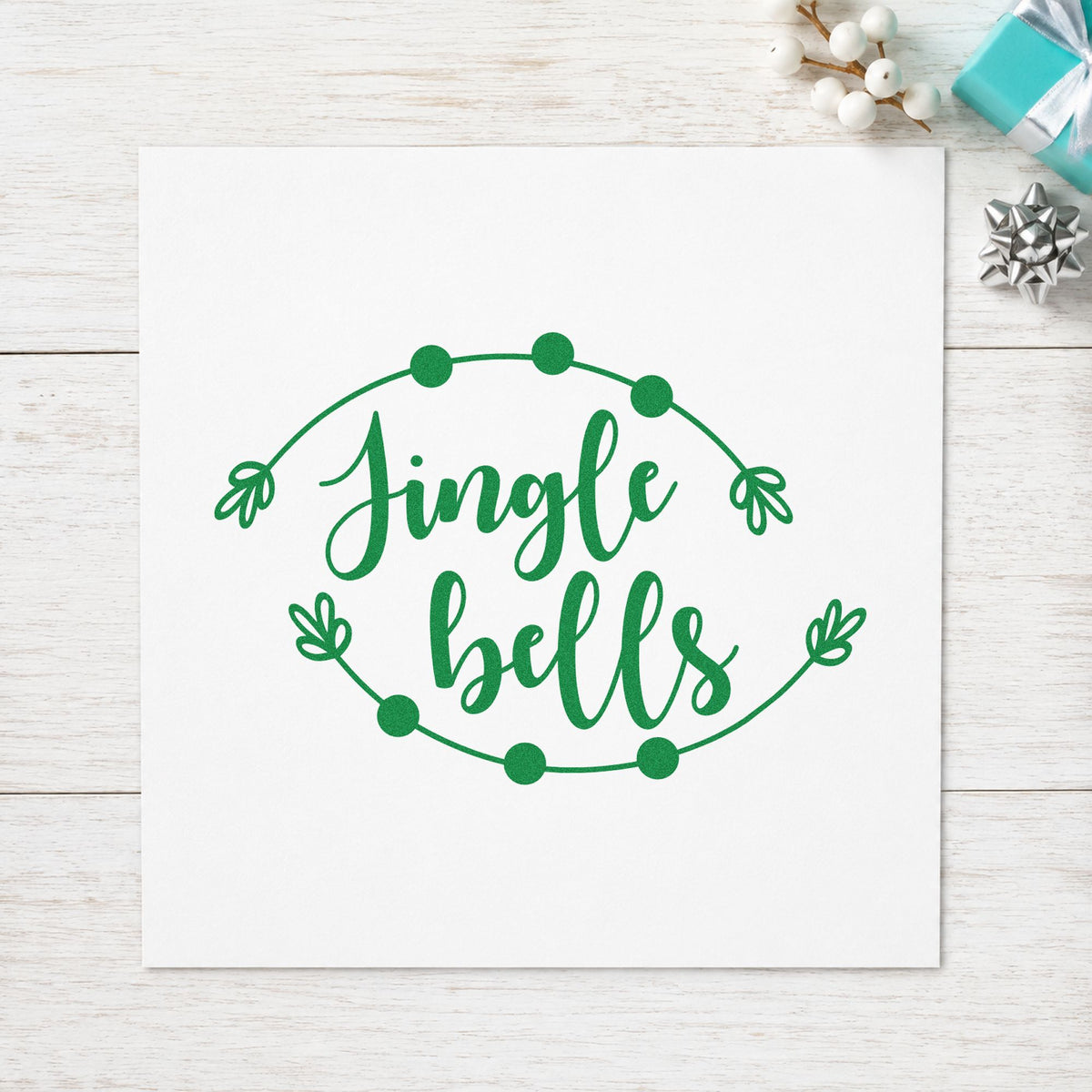 Jingle Bells Round Branch Framed Lettering Pre-Inked Stamp – Slim in use 8