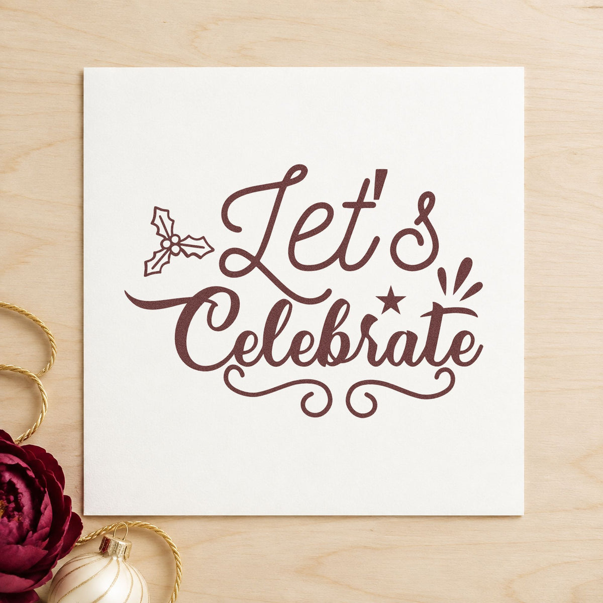 Duo Hand Let's Celebrate Holly Rubber Stamp in use 4
