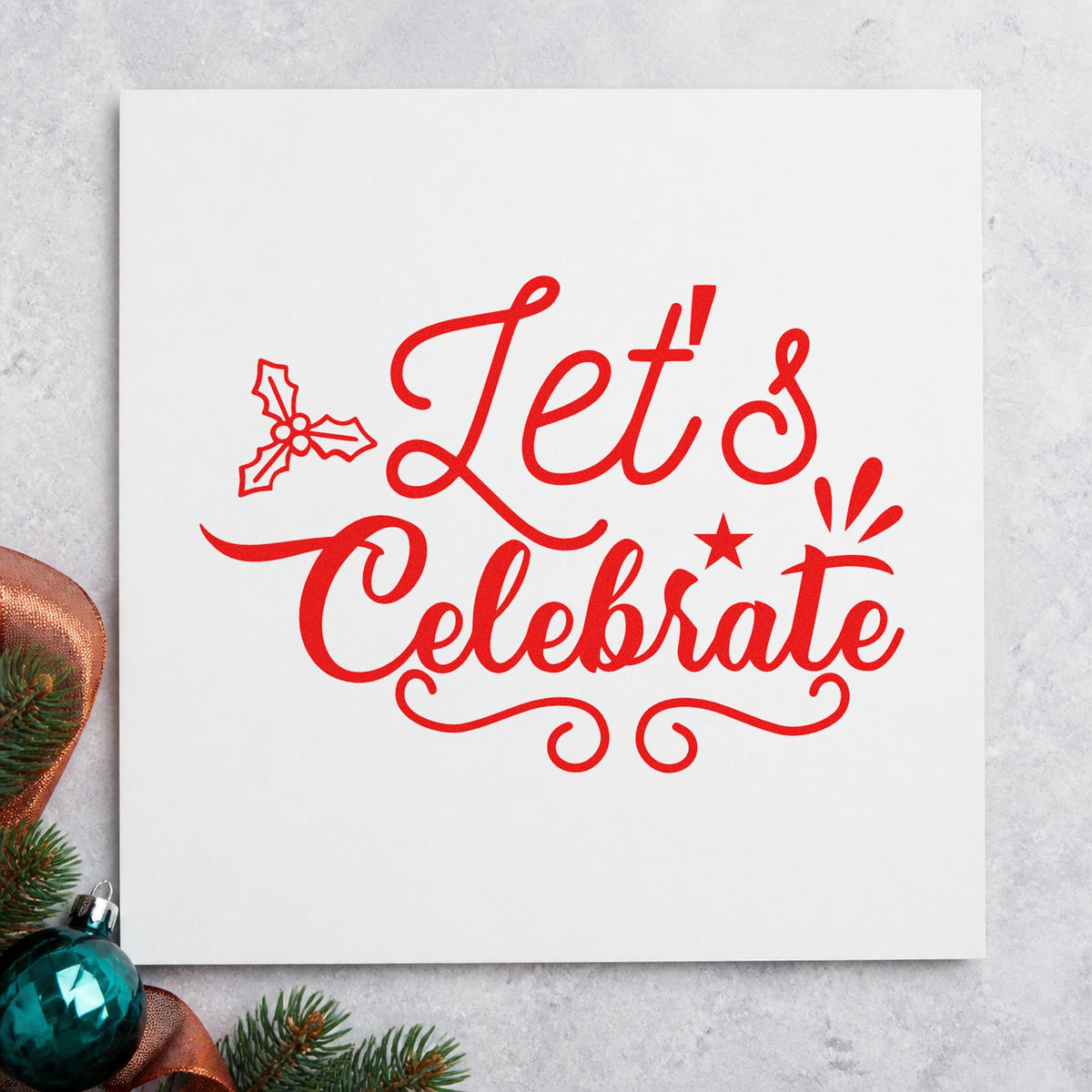 Duo Hand Let's Celebrate Holly Rubber Stamp in use 7