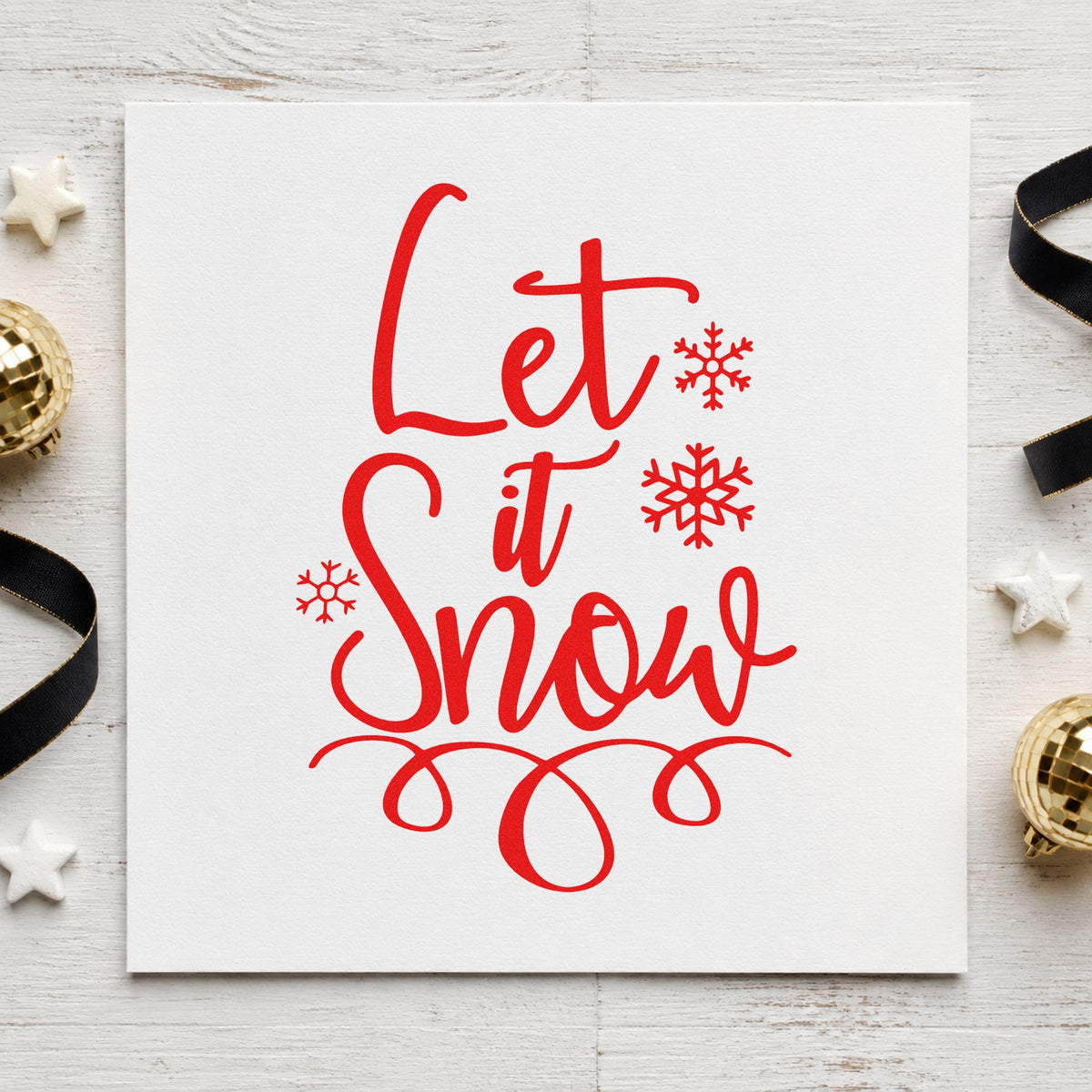 Let It Snow Loop Flourished Lettering Hand Stamp – Duo in use 7