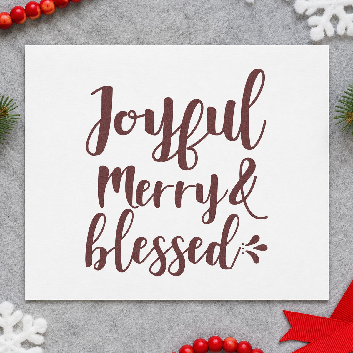 Joyful Merry & Blessed Brush Lettering Pre-Inked Stamp – Slim in use 4