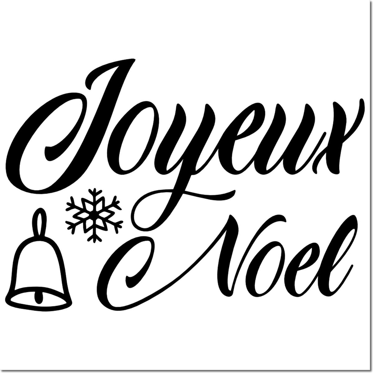 Joyeux Nol rubber stamp design with bell and snowflake for festive Christmas cards, scrapbooking, and DIY crafts