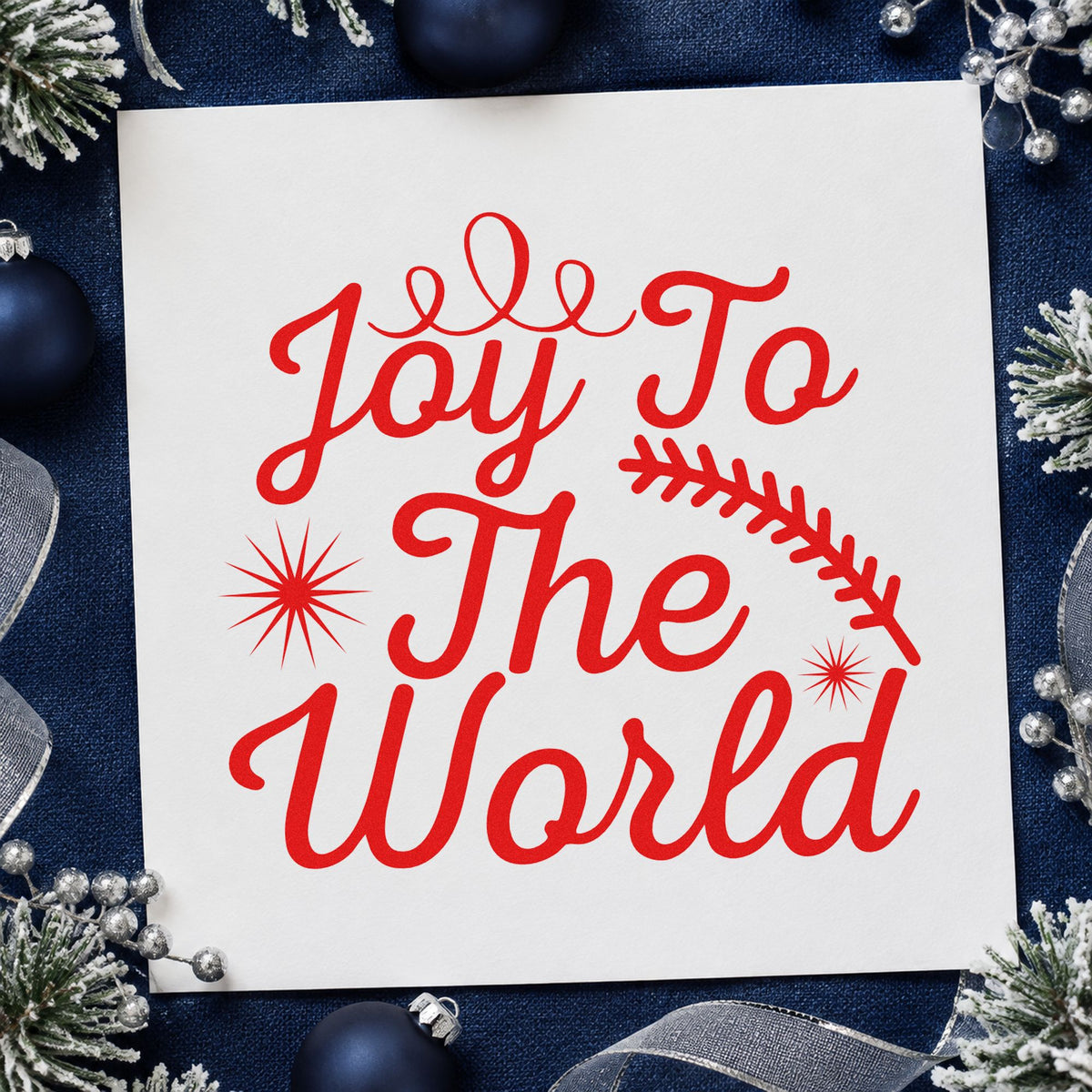 Joy To The World Sprig craft stamp in red ink on cardstock, an easy option for field vest printing.