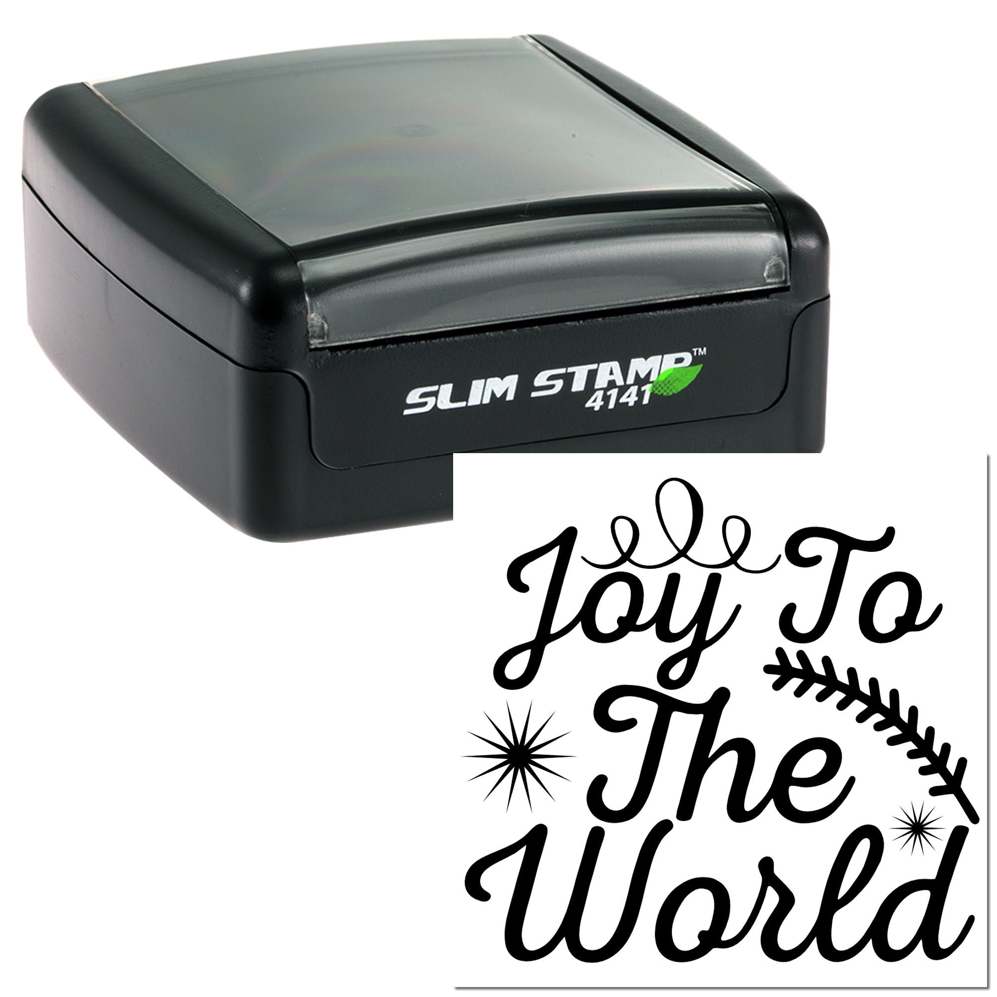 Self-inking Slim Stamp 4141 rubber stamp with custom Joy To The World holiday design for card making and crafting.