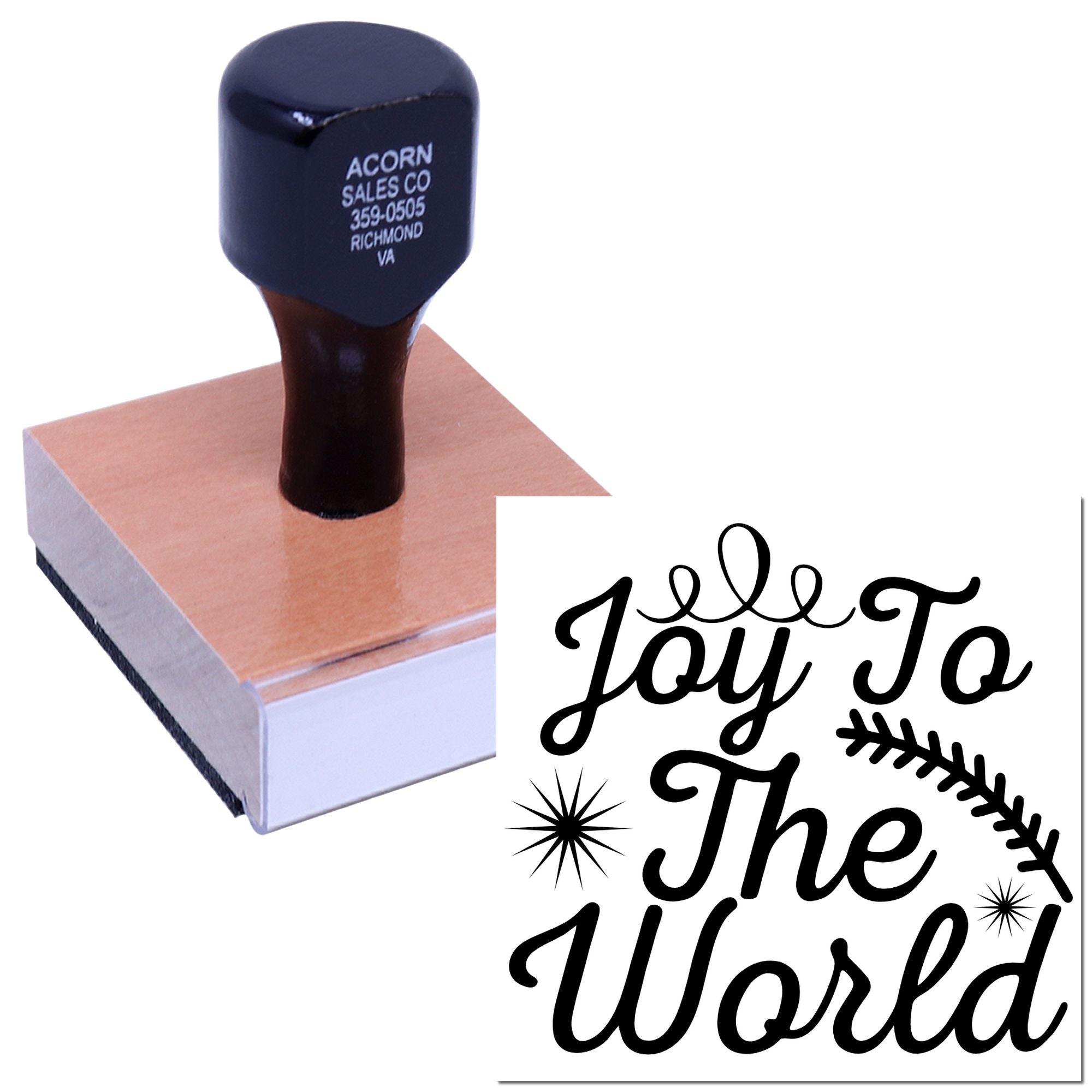 Custom rubber stamp with Joy to the World holiday design, ideal for festive card making, crafts, and seasonal branding.