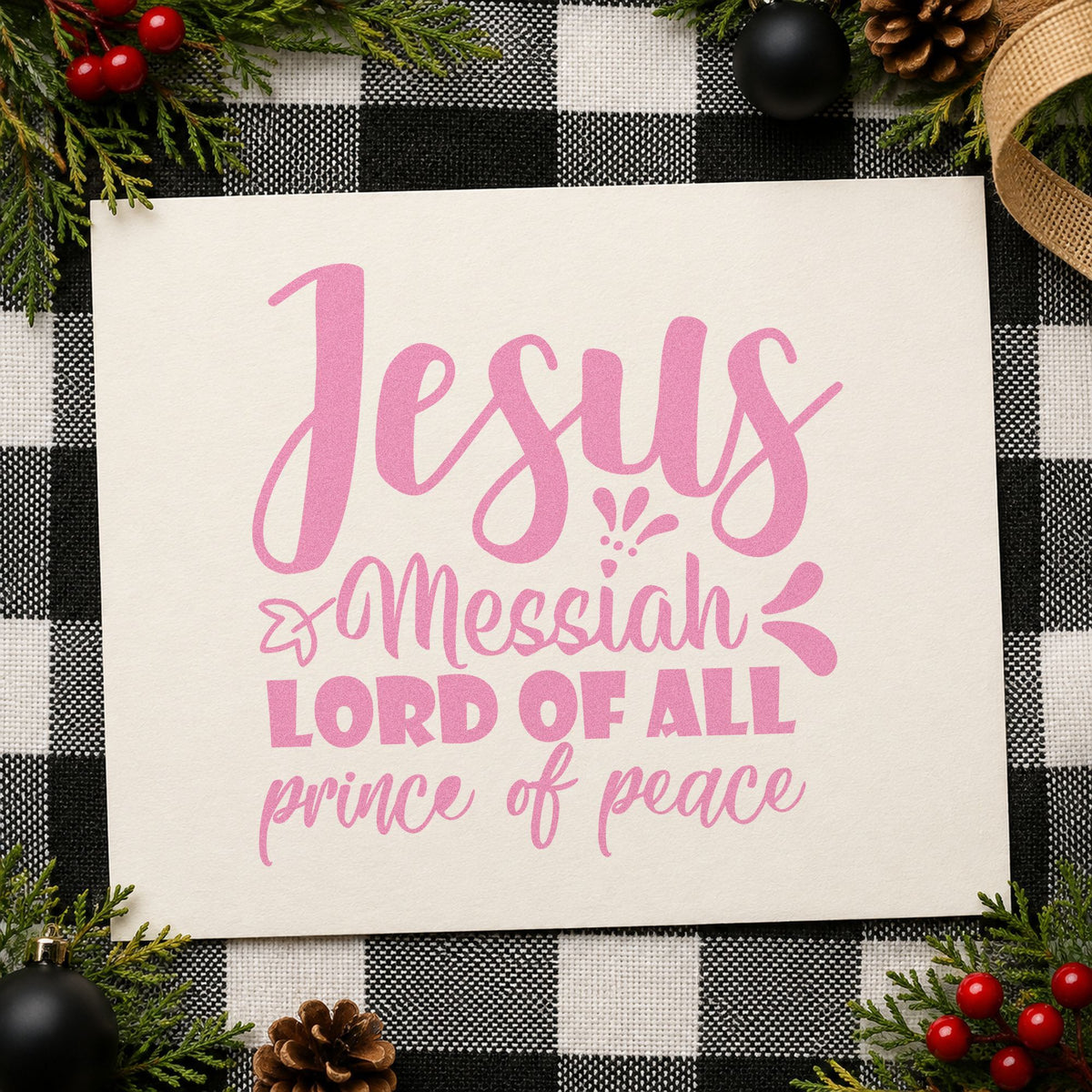 Jesus Messiah Prince Peace craft stamp in purple ink on cardstock, an easy option for study album page.