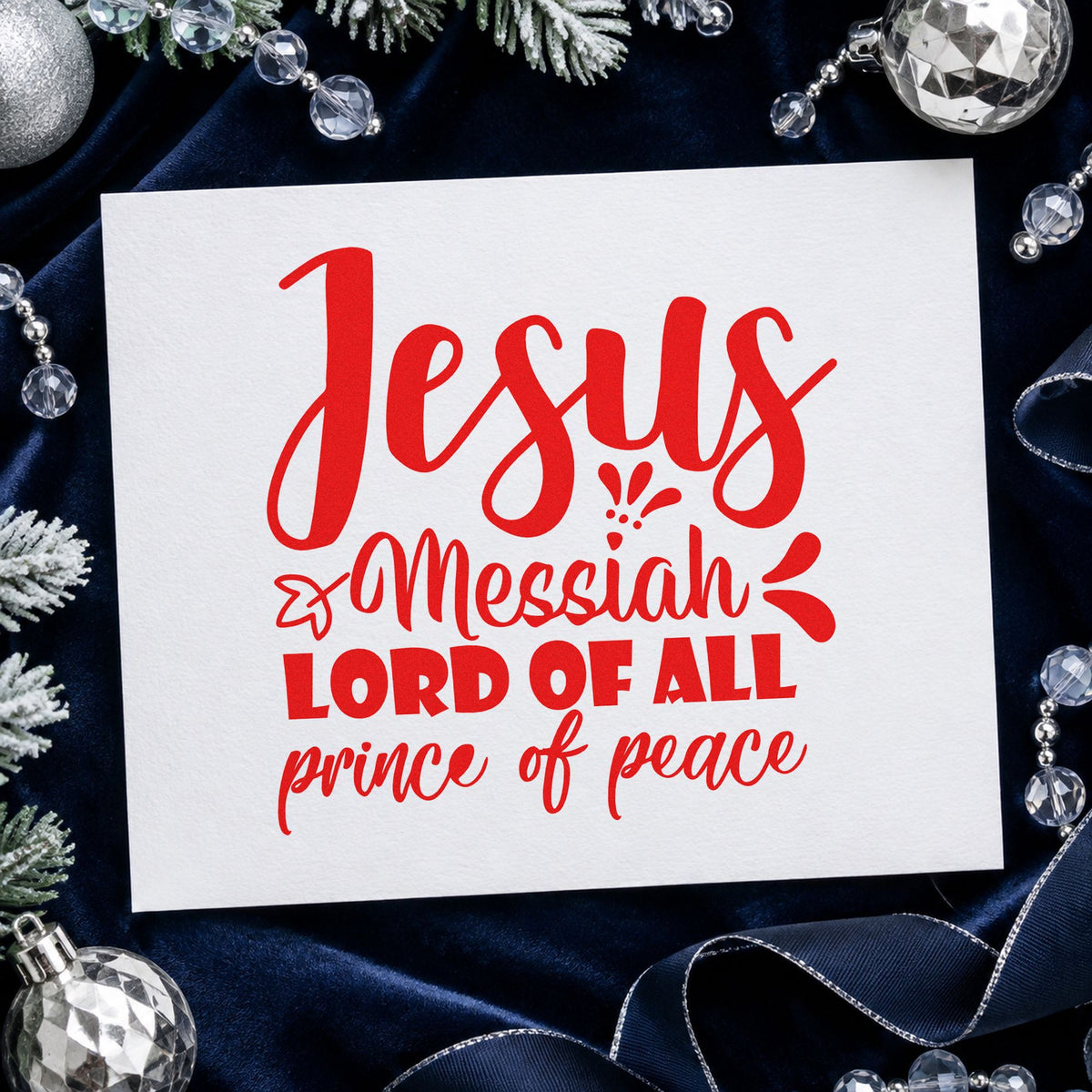 Jesus Messiah Prince Peace rubber stamp shown in red ink, stamped for projects such as handout folder labels.