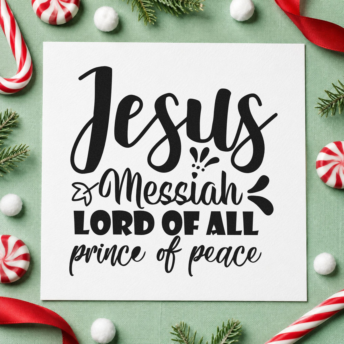 Jesus Messiah Prince Peace rubber stamp printed in black ink, ready for names of christ cards and similar paper crafts.