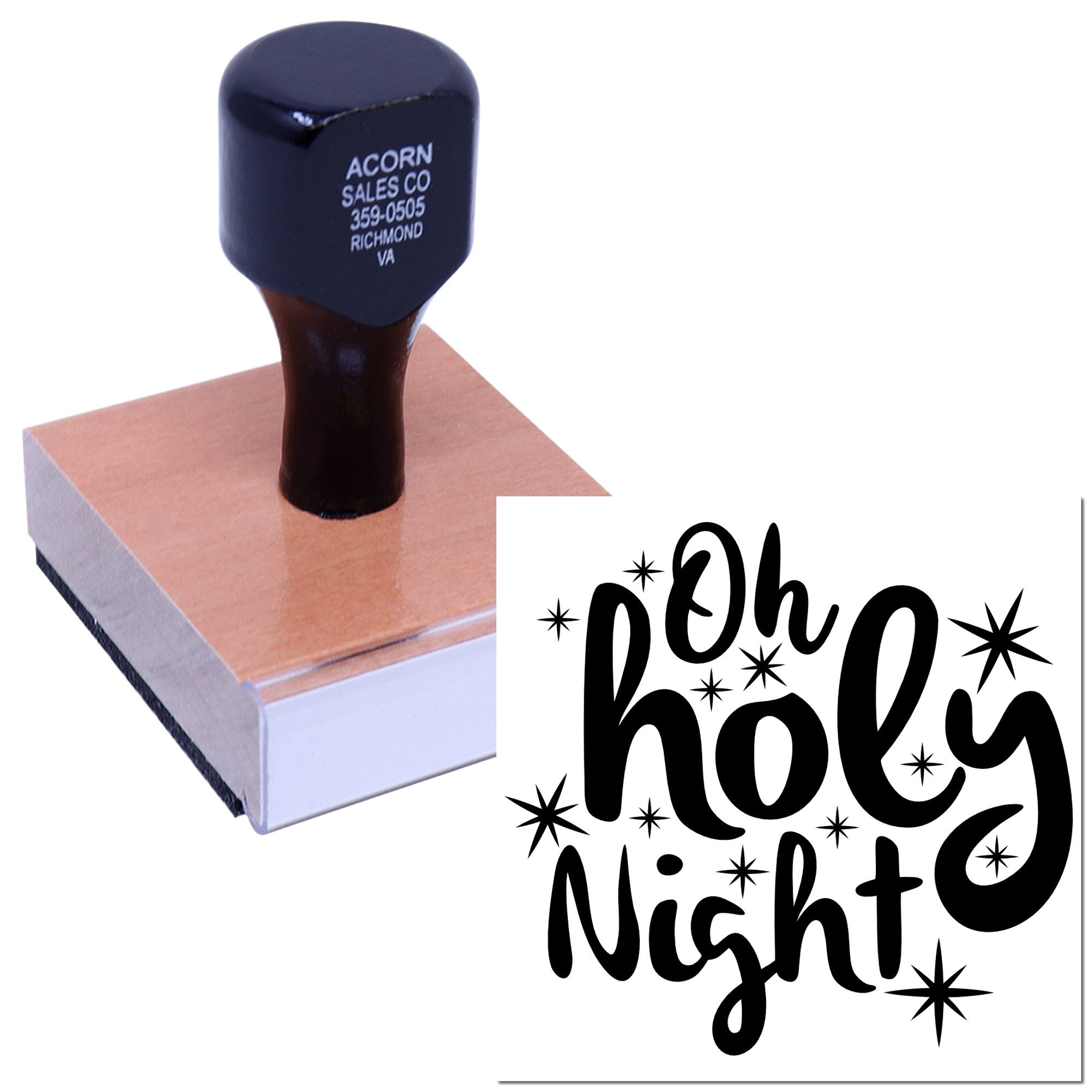 Custom rubber stamp with Oh Holy Night holiday design for Christmas cards and festive crafts.
