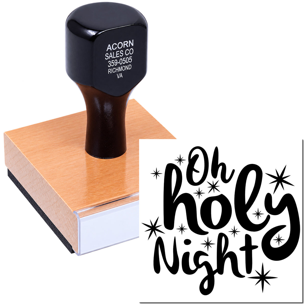 Custom rubber stamp with Oh Holy Night holiday design for Christmas cards and festive crafts.