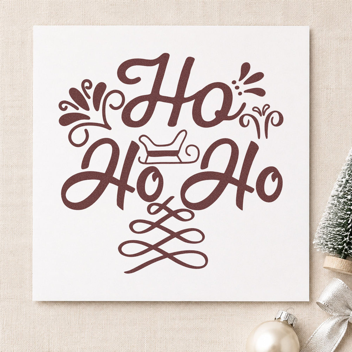 Ho Ho Ho Sleigh rubber stamp printed in brown ink, ready for rule divider sheet and similar paper crafts.