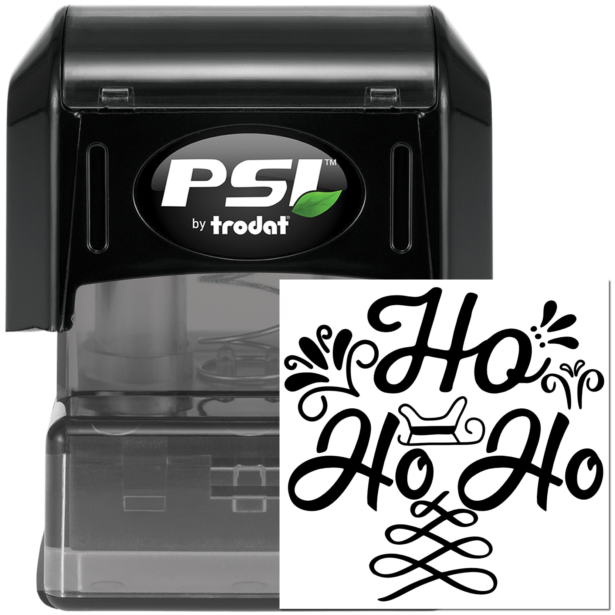 PSI by Trodat self-inking rubber stamp with decorative Ho Ho Ho Christmas design for holiday crafting.