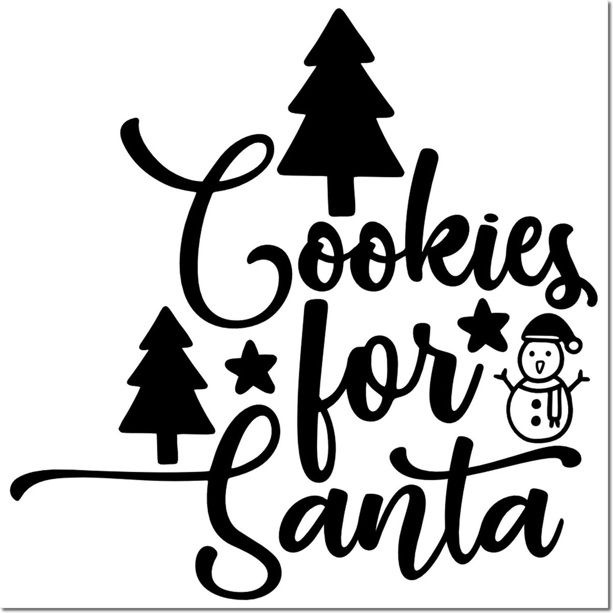 Cookies for Santa holiday rubber stamp design with Christmas trees, stars and snowman, perfect for festive baking.