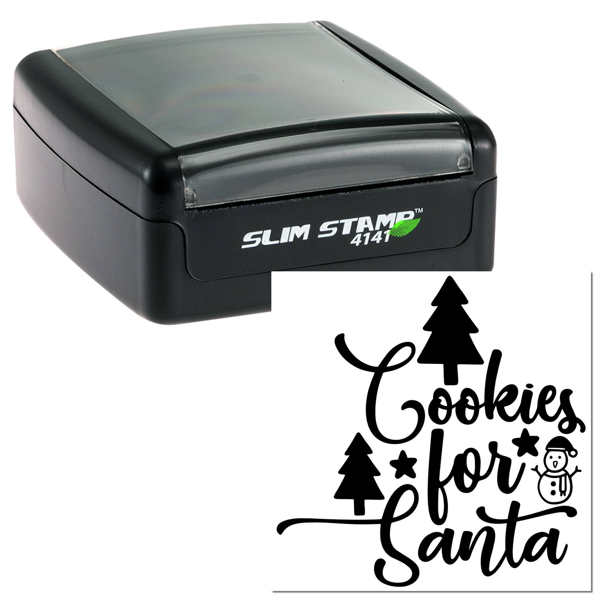 Slim Stamp 4141 self-inking rubber stamp with custom Cookies for Santa holiday imprint preview.