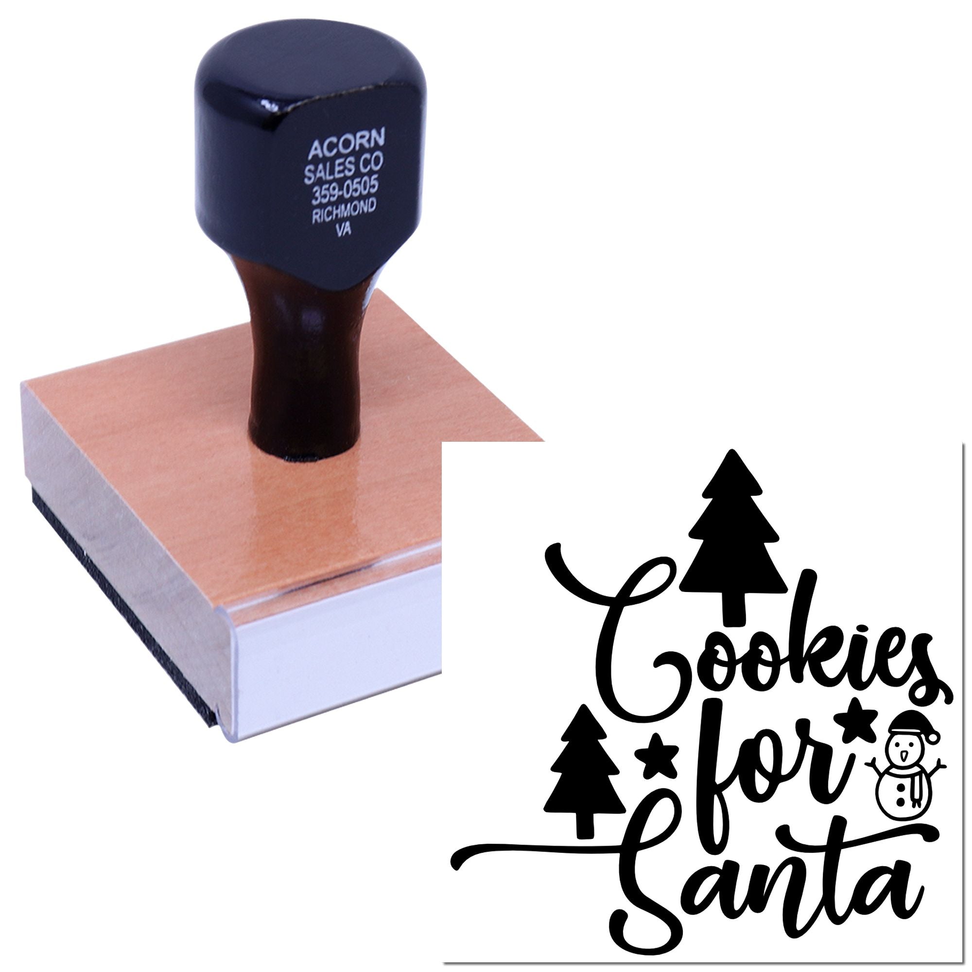 Custom rubber stamp with Cookies for Santa design for holiday baking, Christmas crafts, and festive cookie packaging.
