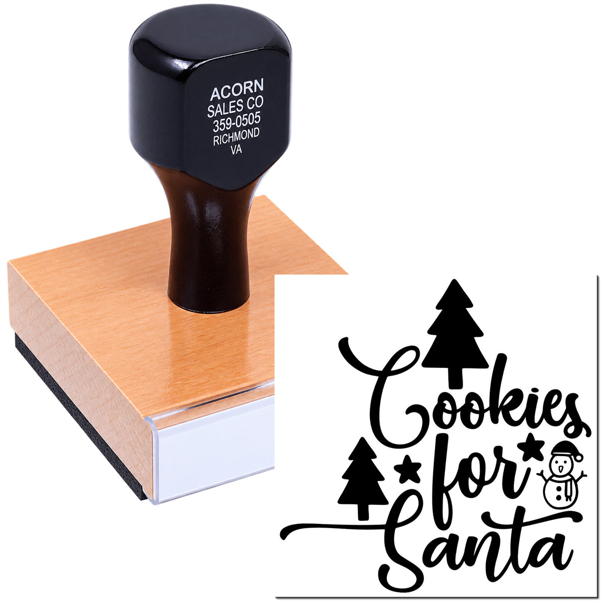 Custom rubber stamp with Cookies for Santa design for holiday baking, Christmas crafts, and festive cookie packaging.