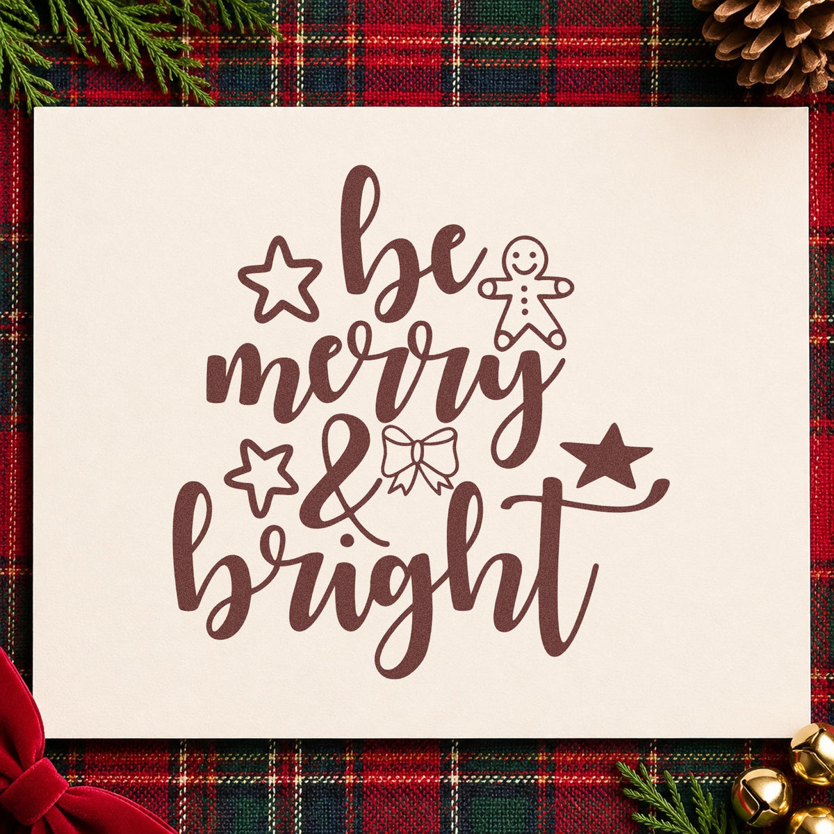Be Merry And Bright Gingerbread With Stars Pre-Inked Stamp – Slim in use 4