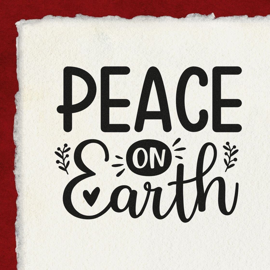 Peace on Earth rubber stamp design for holiday cards, Christmas crafts, and seasonal scrapbooking.