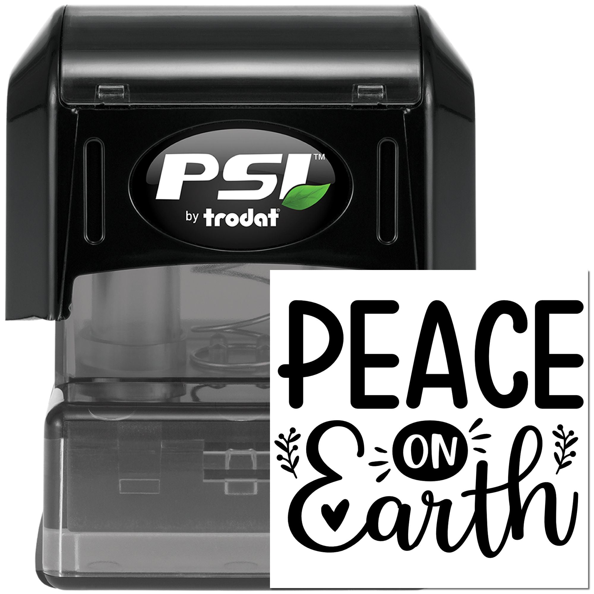 PSI by Trodat self-inking rubber stamp with Peace on Earth imprint for holiday cards, crafts, and gift packaging.
