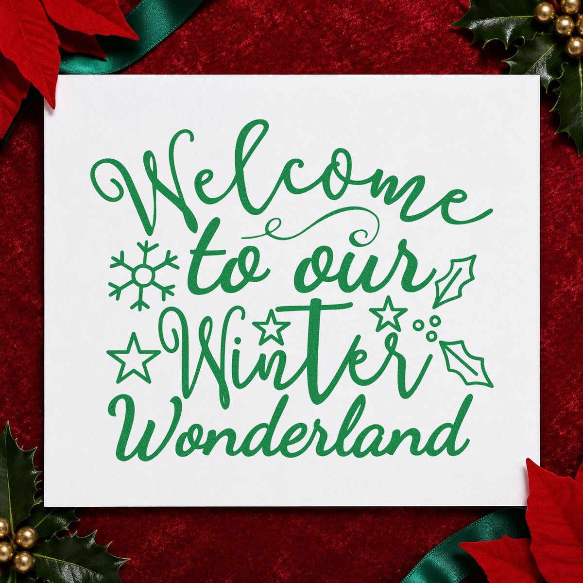 Welcome Winter Wonderland Rubber Stamp – Duo Hand in use 6