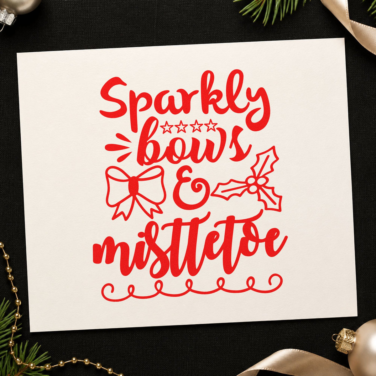 Duo Hand Sparkly Bows And Mistletoe Rubber Stamp in use 5