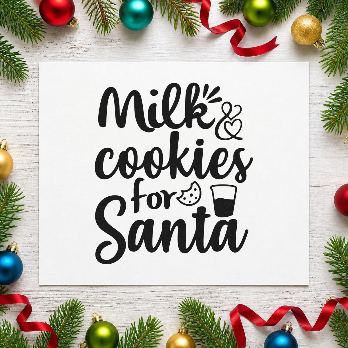 Milk And Cookies For Santa rubber stamp printed in black ink, ready for milk glass cards and similar paper crafts.