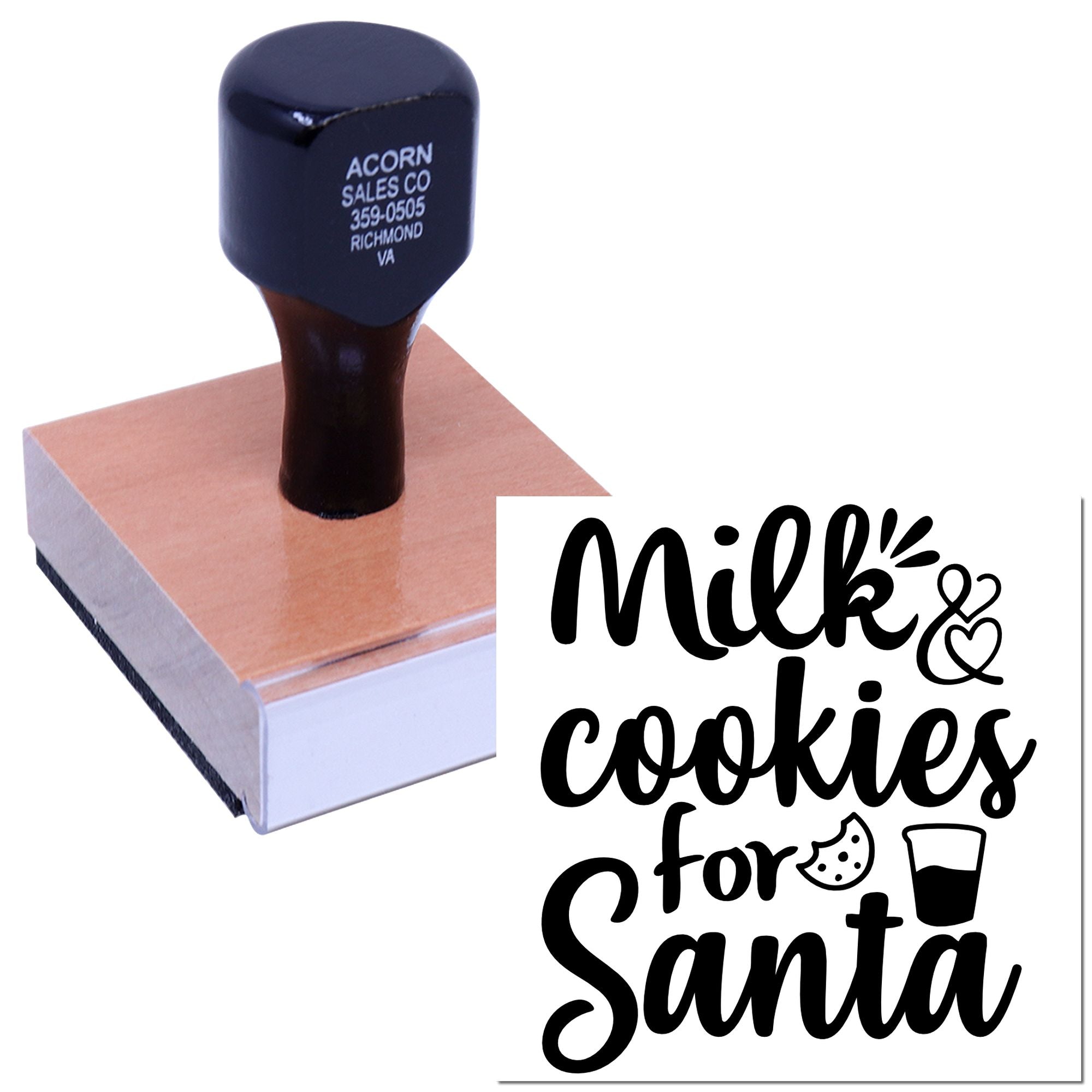 Custom rubber stamp with Milk & Cookies for Santa design for Christmas treat plates and holiday gift packaging.