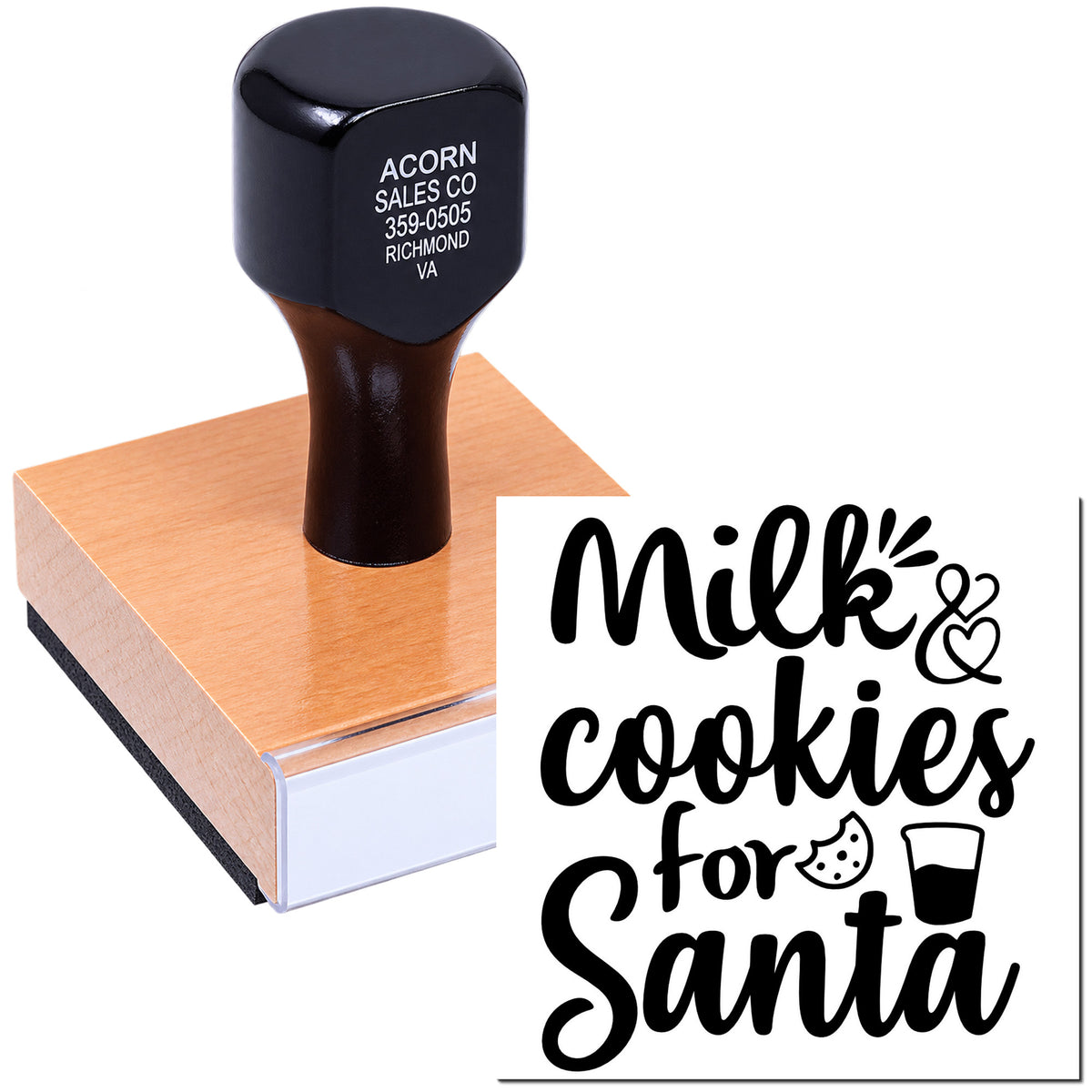 Custom rubber stamp with Milk & Cookies for Santa design for Christmas treat plates and holiday gift packaging.