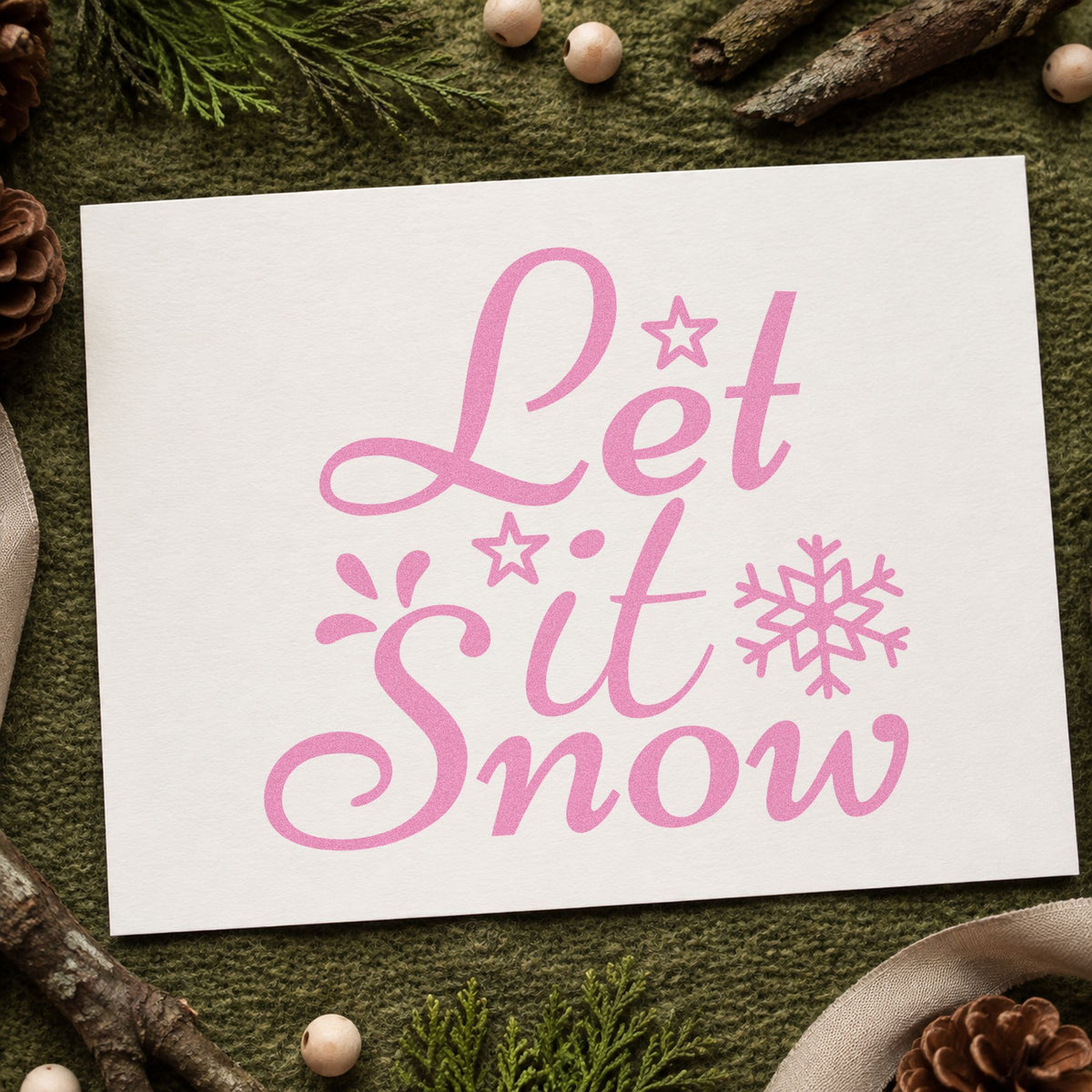 Let It Snow Stars craft stamp in purple ink on cardstock, an easy option for ski lodge album page.