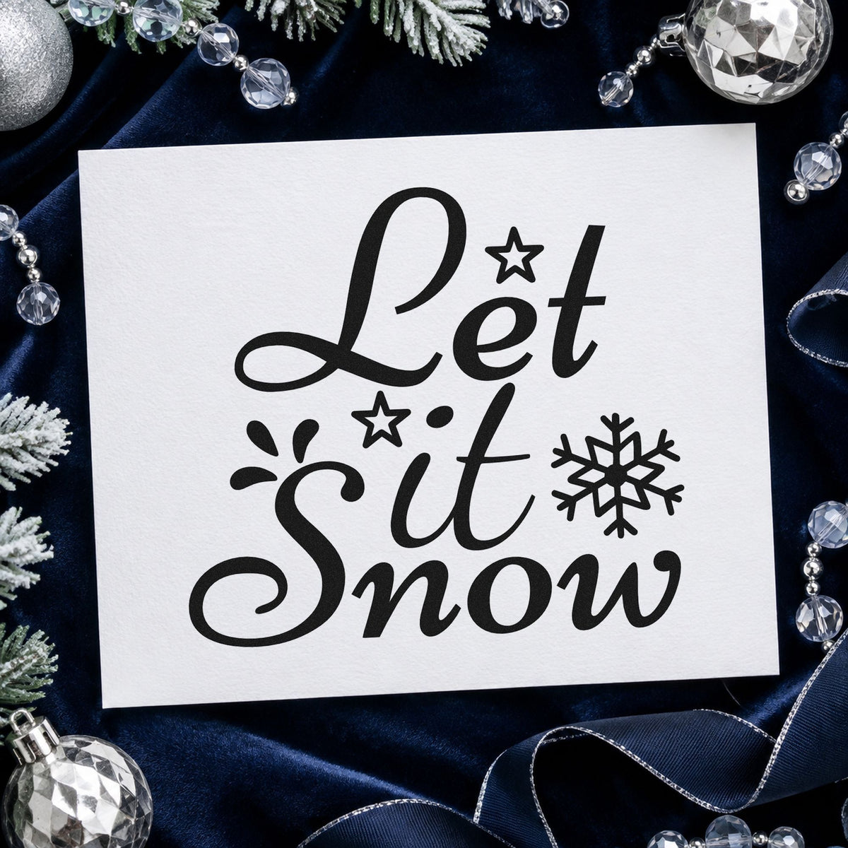 Let It Snow Stars rubber stamp printed in black ink, ready for large flake cards and similar paper crafts.