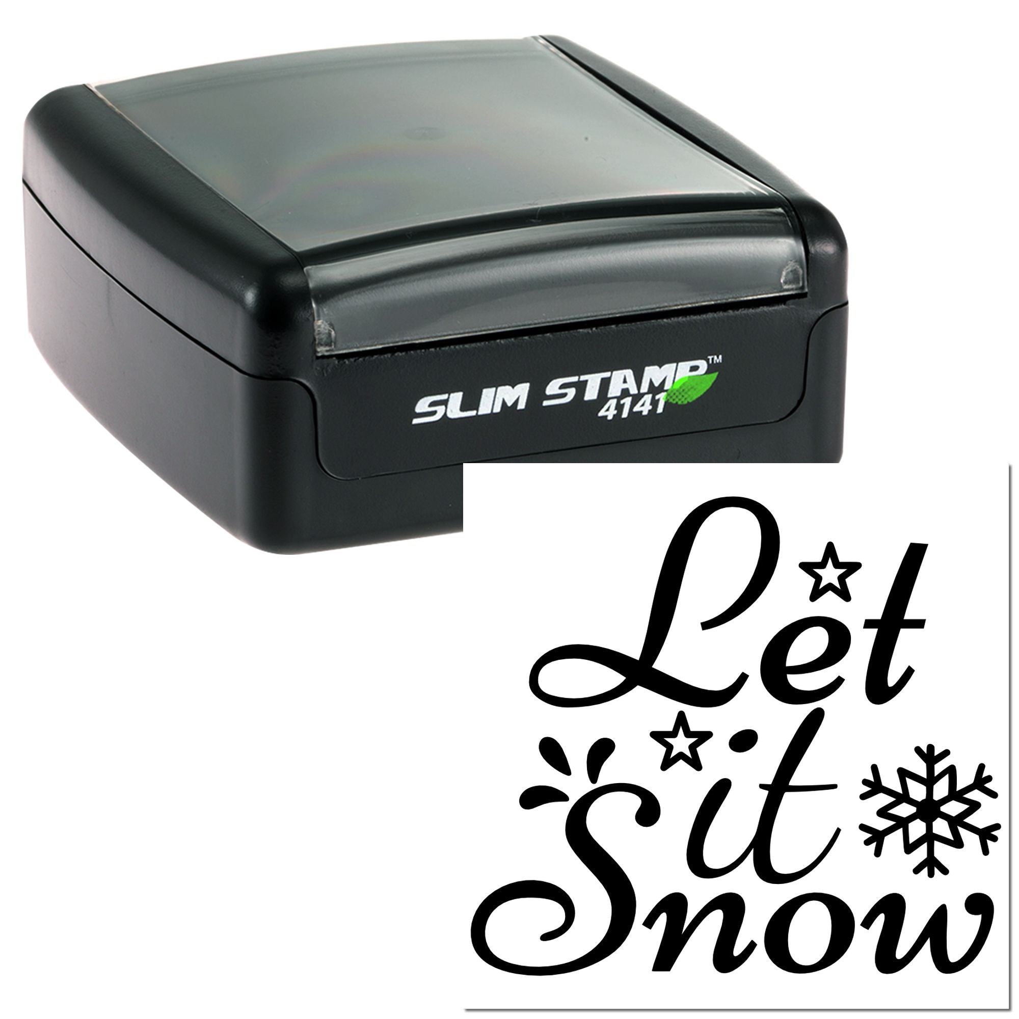 Self-inking Slim Stamp 4141 with custom Let it Snow winter rubber stamp impression for holiday cards and crafts.