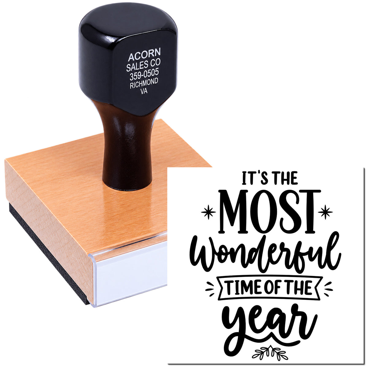 Custom holiday rubber stamp with Its the Most Wonderful Time of the Year design for Christmas cards and crafts.