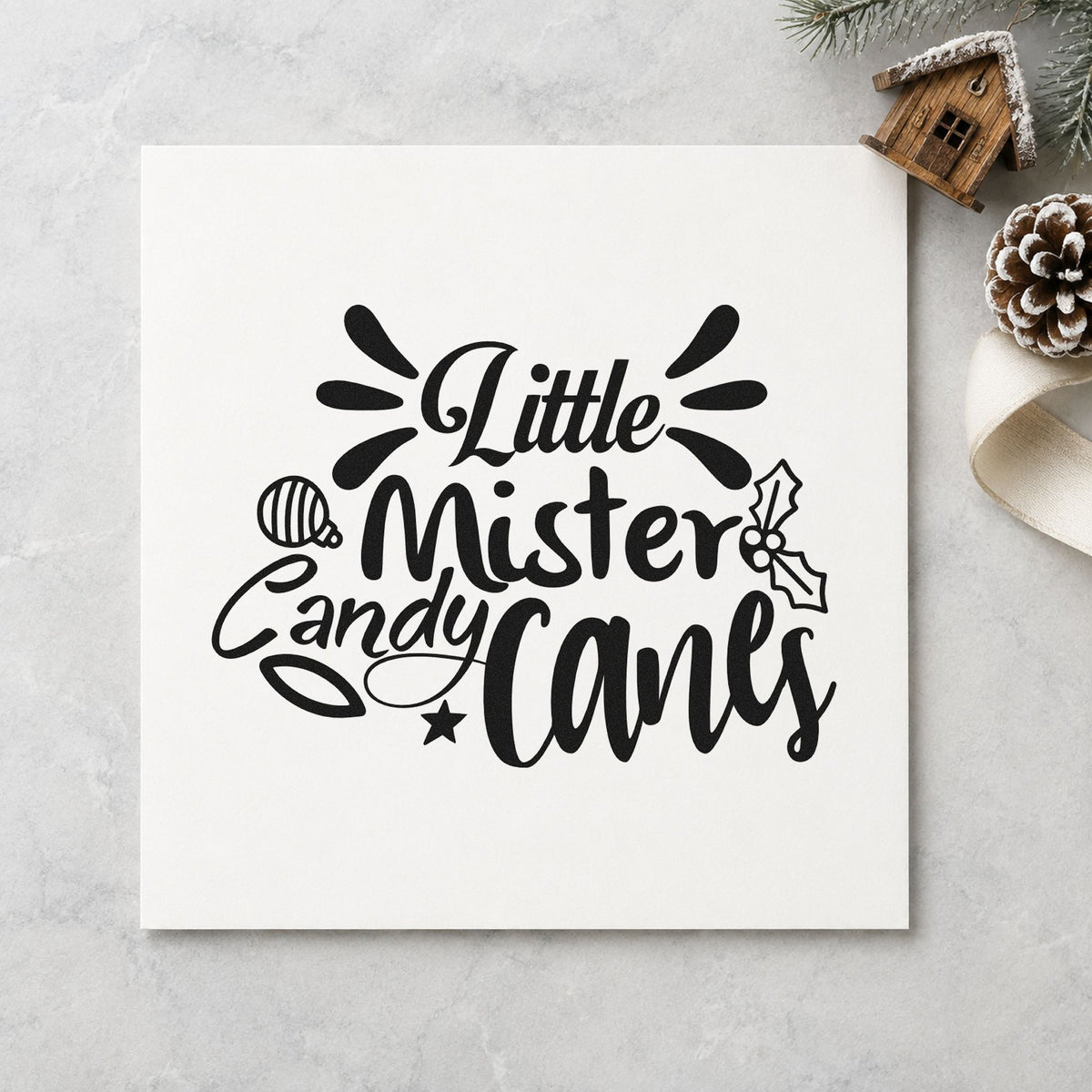 Little Mister Candy Canes rubber stamp printed in black ink, ready for little mister cards and similar paper crafts.