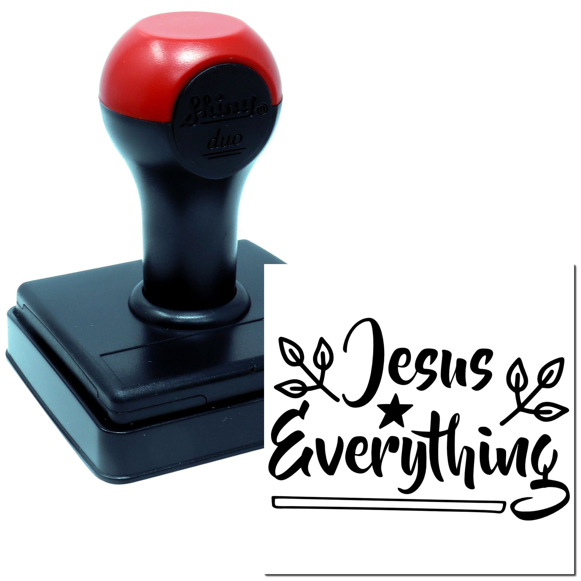 Custom self-inking rubber stamp with Jesus is Everything design for Christian crafts and faith-based branding.