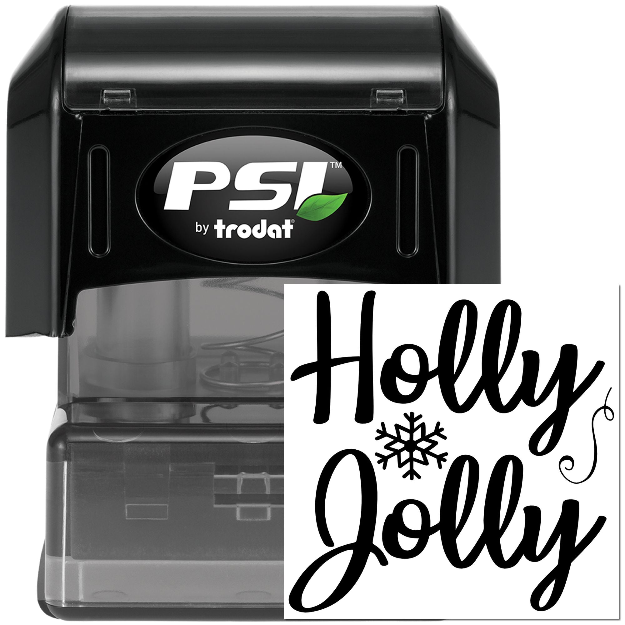 PSI by Trodat self-inking holiday rubber stamp with Holly Jolly design for festive cards and gift packaging