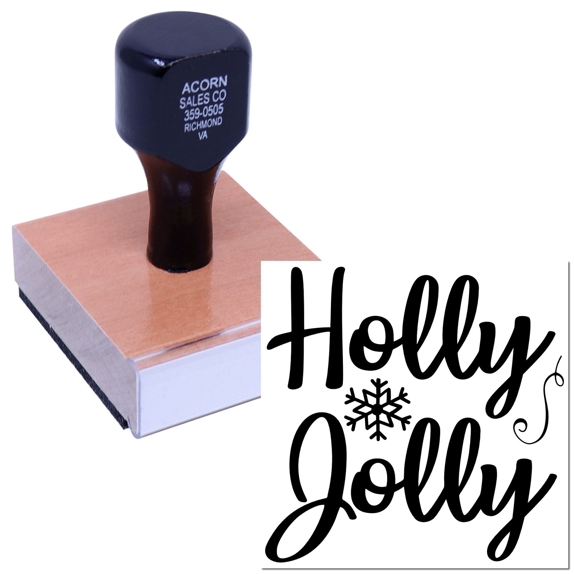Holly Jolly Christmas rubber stamp with snowflake design for festive cards, crafts, and holiday packaging.
