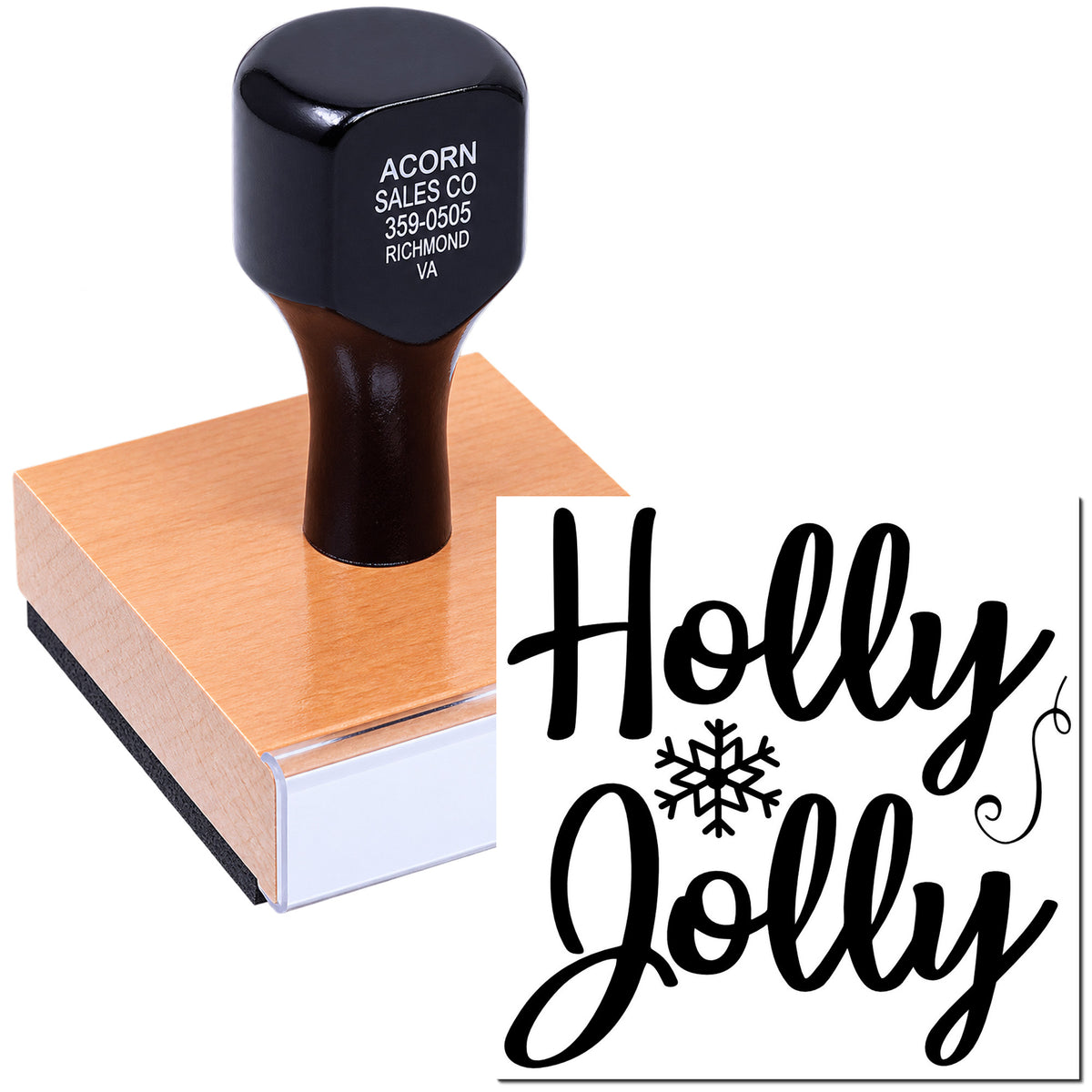 Holly Jolly Christmas rubber stamp with snowflake design for festive cards, crafts, and holiday packaging.