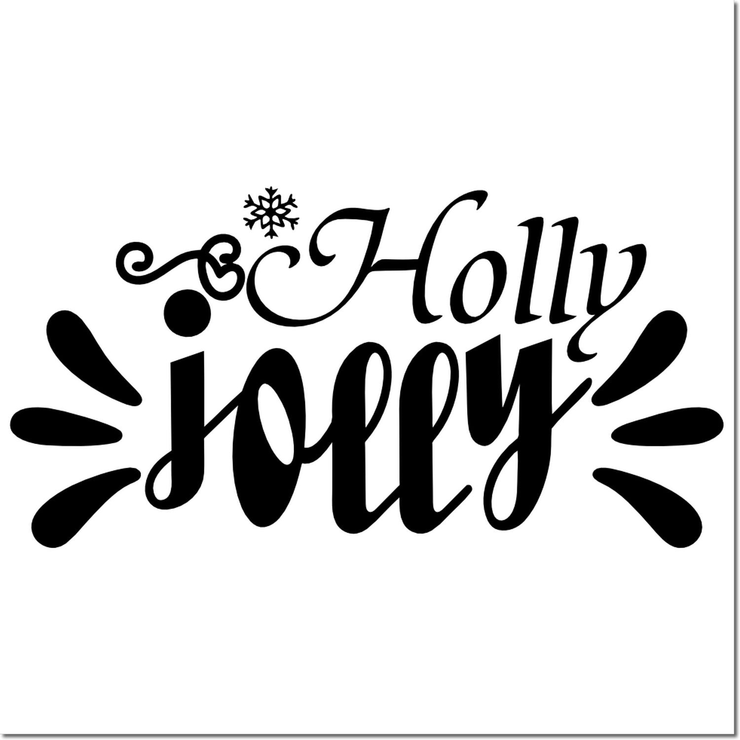 Holly Jolly Christmas rubber stamp design with snowflake and festive burst accents for holiday crafting and cards