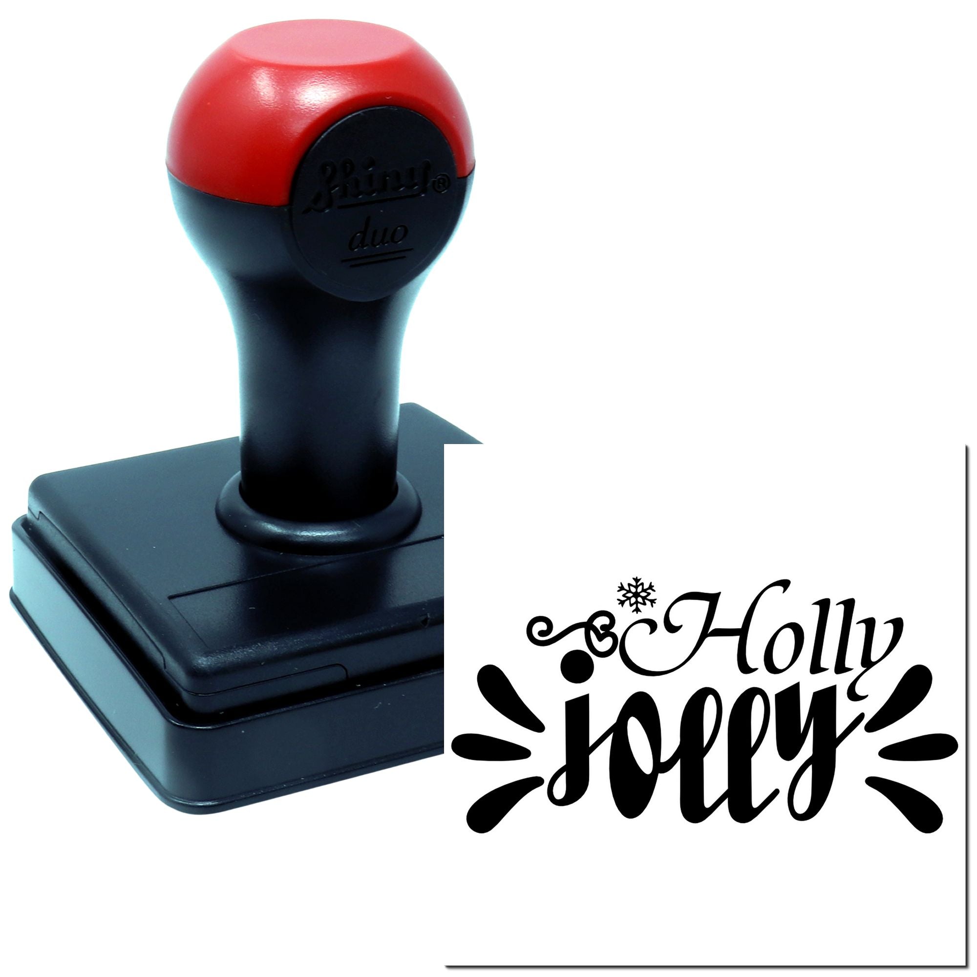 Self-inking holiday rubber stamp with Holly Jolly design for festive cards, crafts, and seasonal branding.